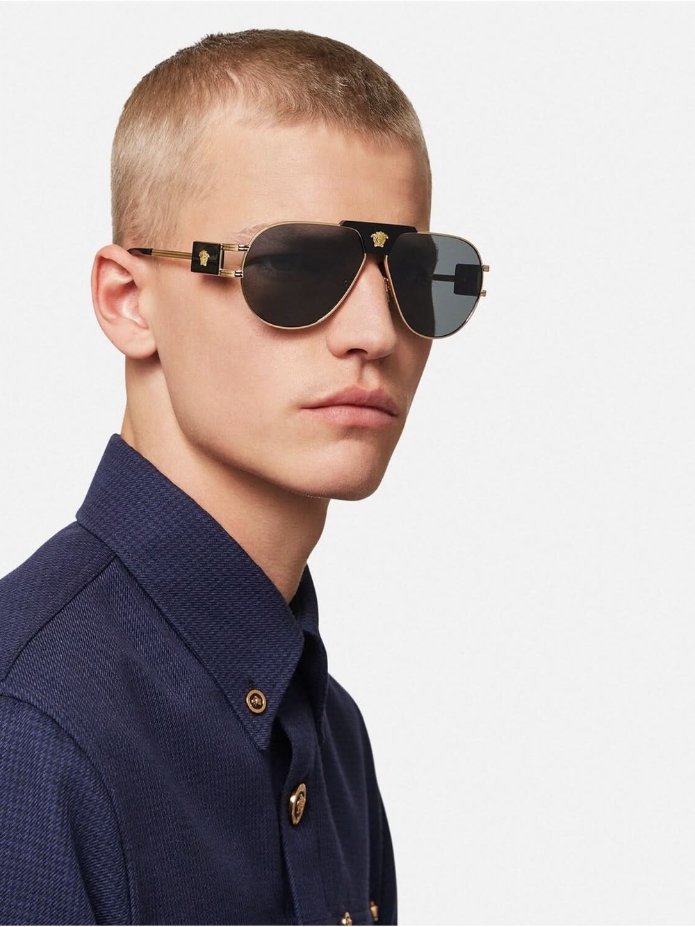 Authentic Versace VE2252 Gold & Black Piilot Sunglasses with Medusa Accents